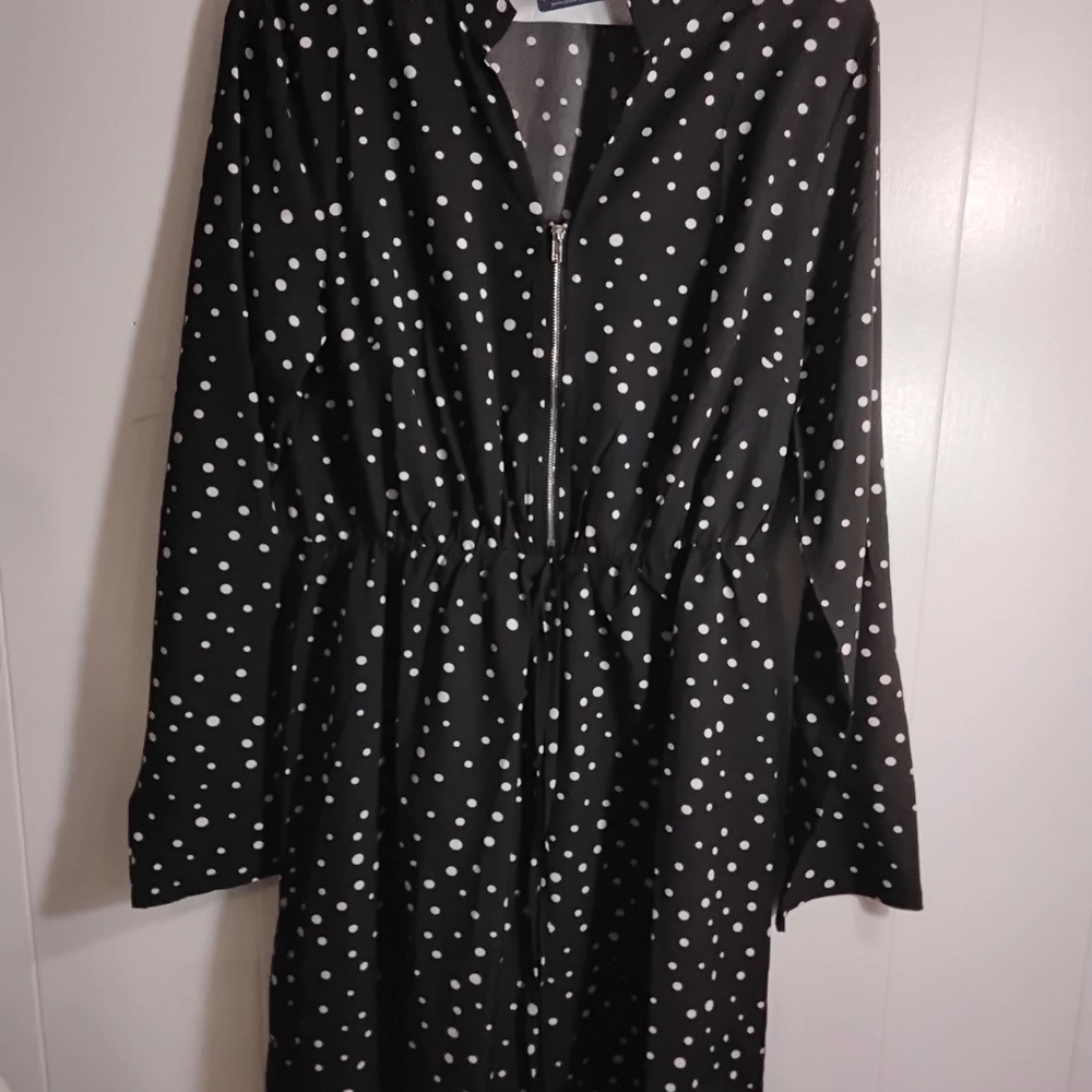 Chic Black Polka Dot Long Sleeve Dress